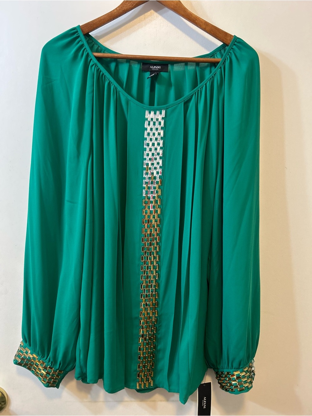 Alfani Emerald Green Beaded Peasant Blouse